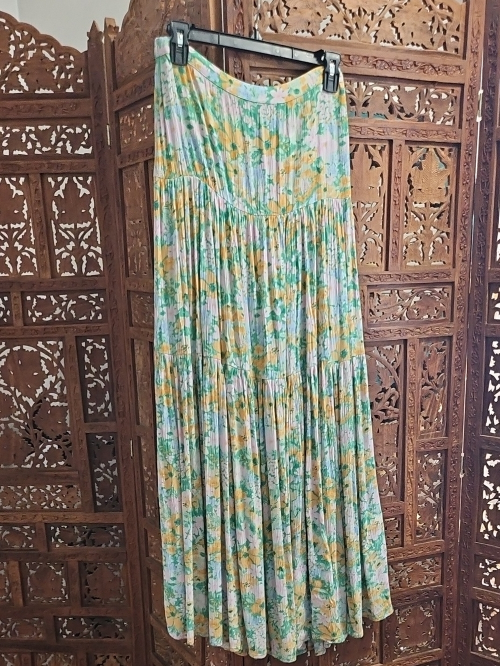 Billabong Floral Pleated Skirt in Mint, Yellow & Pink